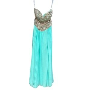Terani Couture Beaded Tulle Long‎ Dress, Beaded Sweetheart Neck, Corset, Size 6